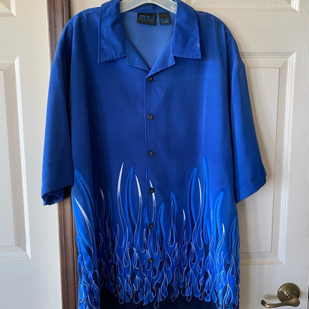 MT Men's Blue Flame Casual Button Down Shirt